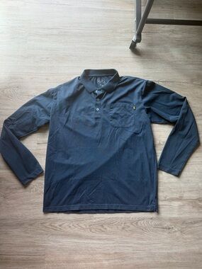 Mier Men’s Performance Long Sleeve Polo - Navy - Size Medium